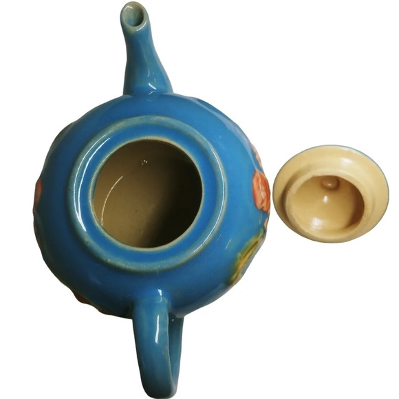 Flower  Pottery Teapot Turquoise - Picture 5 of 7